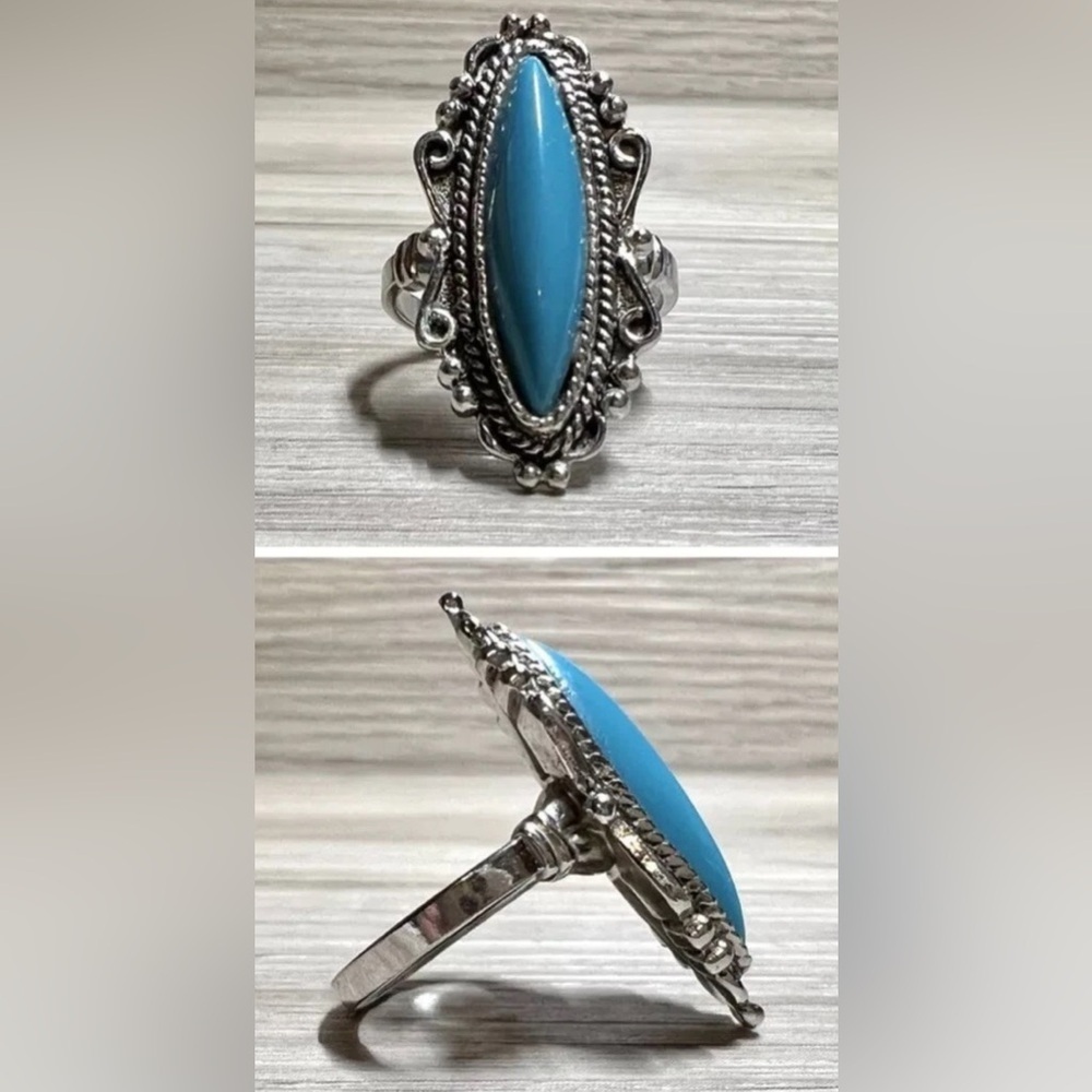 Vintage Park Lane Southwest Navajo Style Faux Turquoise Silver Tone Ring